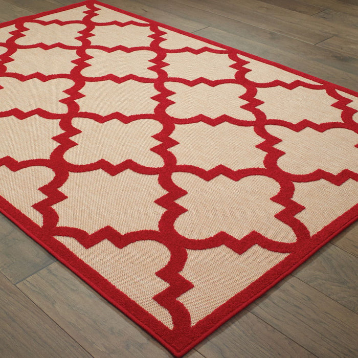 8' X 11' Geometric Stain Resistant Indoor Outdoor Area Rug - Red