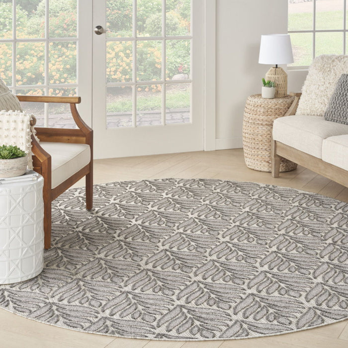 8' Round Floral Power Loom Area Rug - Charcoal