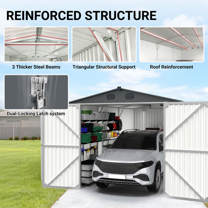 Outdoor Storage Shed, Metal Garden Shed Backyard Utility Tool House Building With 2 Doors And 4 Vents For Car, Truck, Bike, Garbage Can, Tool, Lawnmower Daily Nest
