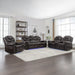 3 Pieces Recliner Sofa Sets Home Theater Seating Manual Recliner Chair & Center Console And LED Light Strip For Living Room - Brown Hearth and Haven