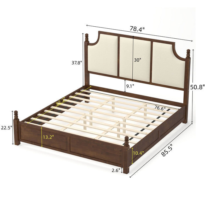 Farmhouse Platform Bed Frame & Tall Upholstered Headboard Home Essentials