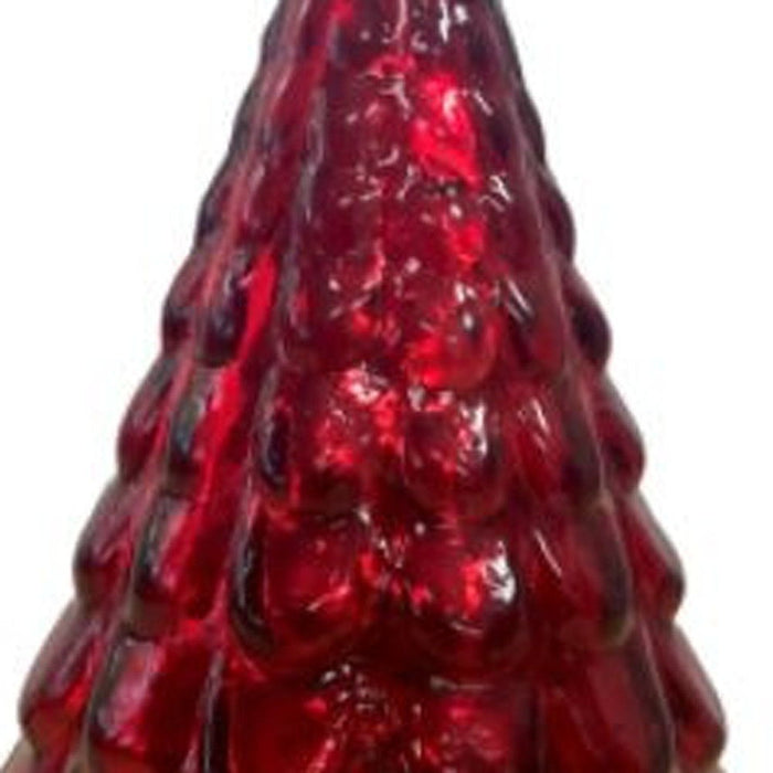7"H Embossed Glass Christmas Tree Sculpture - Red