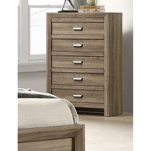 5 Drawer Storage Chest With Pulls - Light Brown Home Essentials
