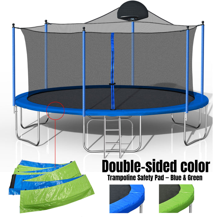 14Ft Trampoline For Adults & Kids With Basketball Hoop, Outdoor Trampolines With Ladder And Safety Enclosure Net For Kids And Adults, Double-Side Color Cover - Blue Daily Nest