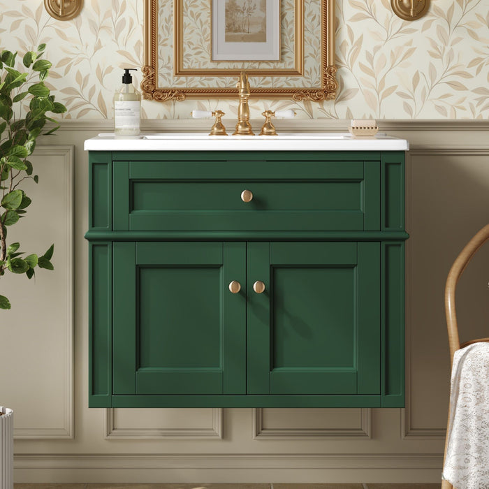 Wall Mounted Bathroom Vanity With Tip Out Drawer And Open Back Design Hearth and Haven