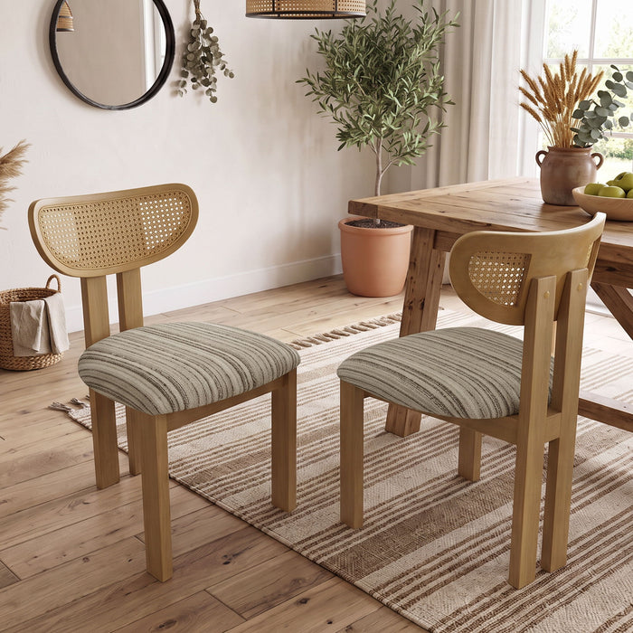 Striped Upholstered Rattan Back Dining Chairs (Set of 2) Home Essentials
