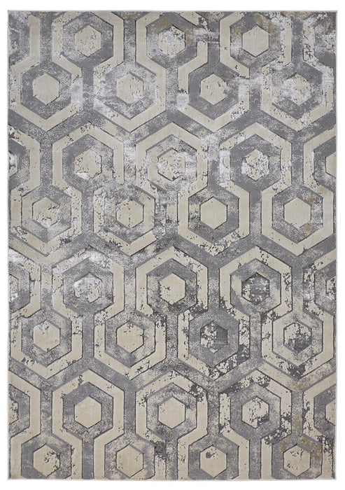 Abstract Stain Resistant Area Rug - Gray Taupe And Silver - 8' X 11'