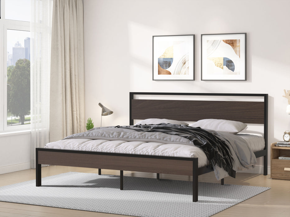 Ceres - Metal Bed With Wood Headboard & Footboard