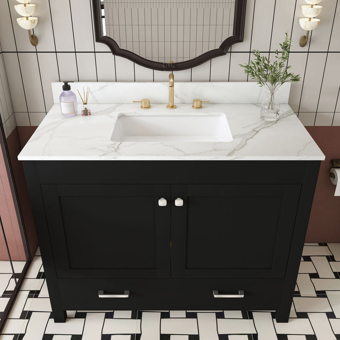Bathroom Vanity Set, Fluted Cabinet, Soft Close Doors & Drawers, 3 Faucet Holes, Sink Included - Black Home Essentials
