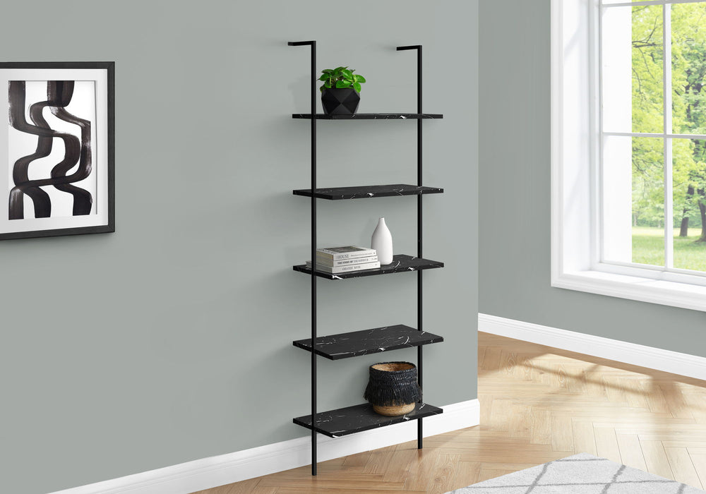Bookshelf, Bookcase, Etagere, Ladder, 5 Tier, For Office, Marble Look Contemporary & Modern