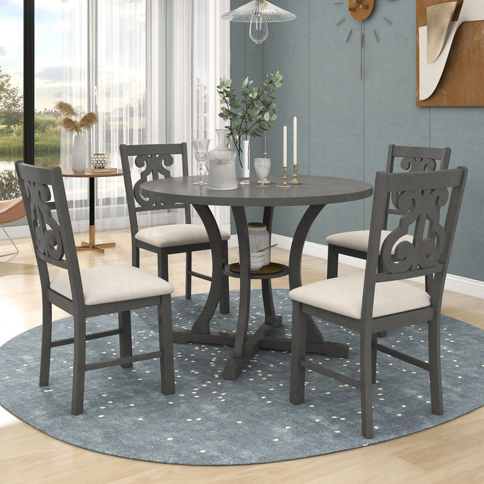 5 Piece Round Dining Table And Chair Set With Unique Legs And Hollow Chair Back Hearth and Haven