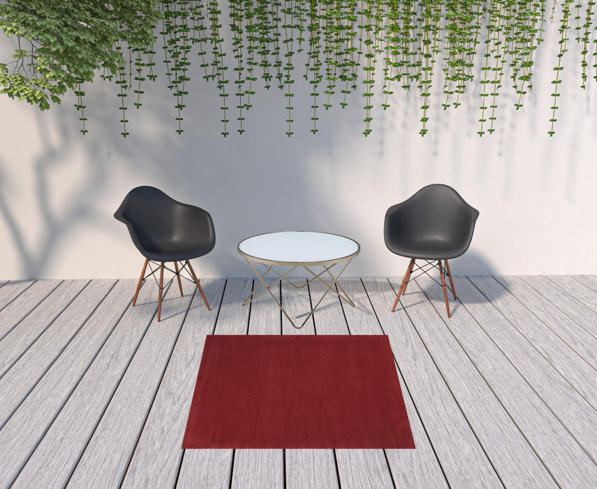 5' X 5' Square Non Skid Indoor / Outdoor Area Rug - Brick Red