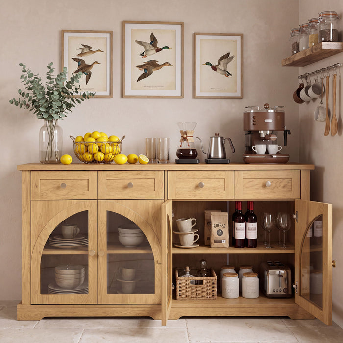 Sideboard Cabinet With 4 Drawers And 4 Arched Glass Doors Home Essentials