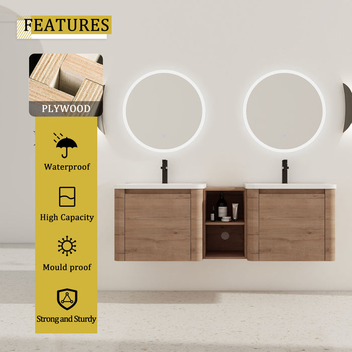 Wall Mounted Bathroom Vanity With Sink And Storage Shelves, Soft Close Doors Home Essentials