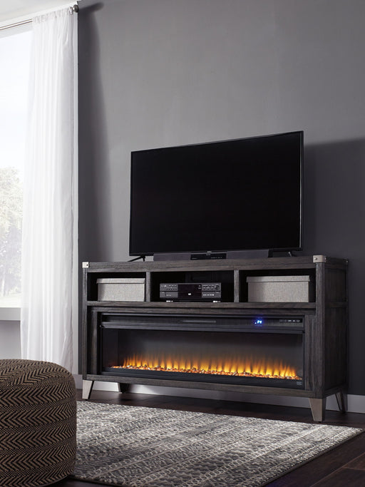 Todoe - 2 Pc. - 65" TV Stand With Wide Fireplace Insert - Gray Signature Design by Ashley®