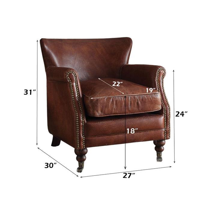 Leeds - Accent Chair - Vintage Dark Brown Top Grain Leather ACME