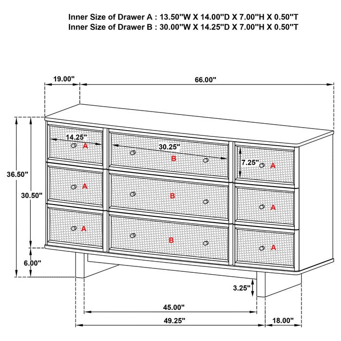 Kimpton - 9 Drawer Dresser Cabinet - Beige Furniture Max
