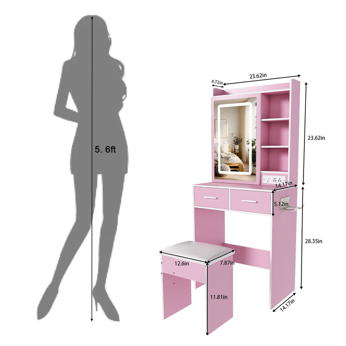 Small Makeup Vanity Desk With Adjustable LED Lights Home Essentials