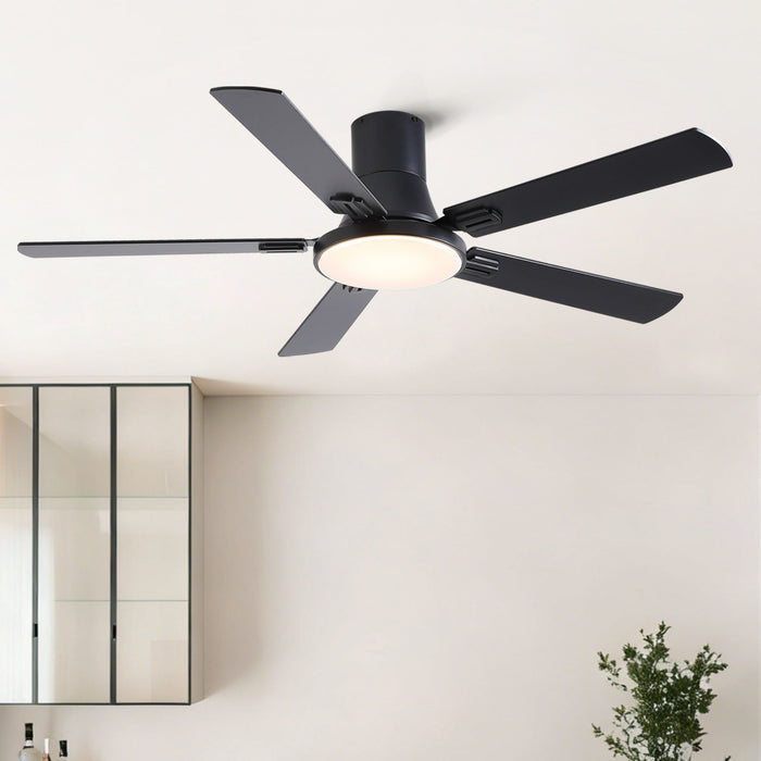 Flush Mount Ceiling Fans With LED Light And Remote Control, 5 Blades