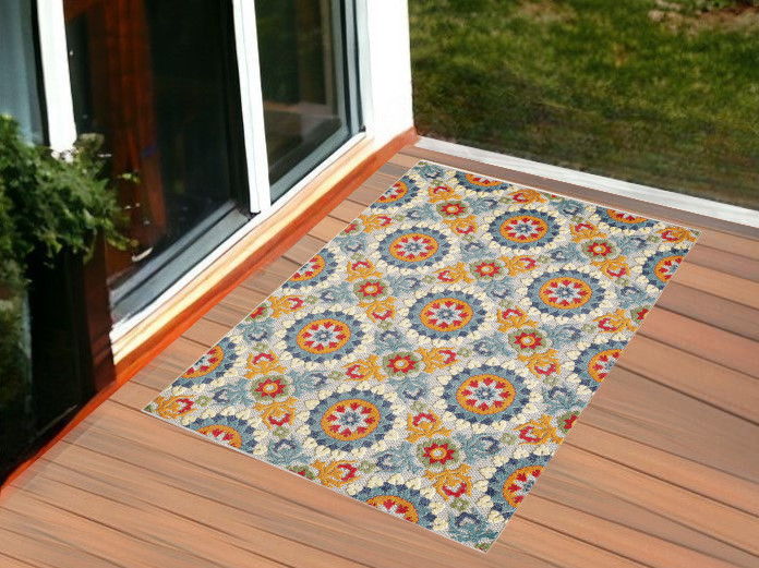 2' X 4' Moroccan Stain Resistant Indoor / Outdoor Area Rug - Orange / Ivory