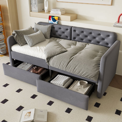 Twin Size Upholstered Daybed With 2 Storage Drawers And USB Charging Design - Gray Home Essentials