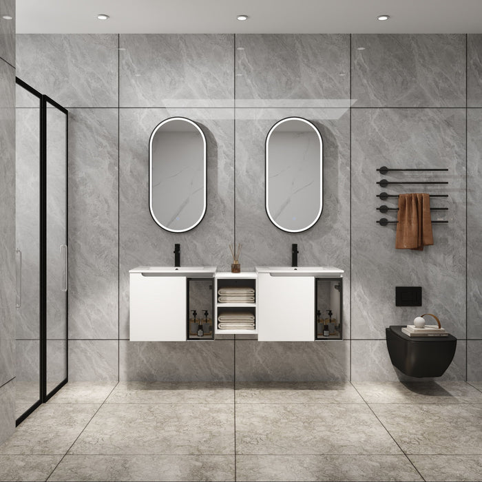 Wall Mounted Bathroom Vanity With Sink, Soft Close Doors, Cabinet & Half Door Home Essentials