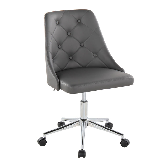 Marche Contemporary Swivel Task Chair With Casters In Chrome Metal And Gray Faux Leather By Lumisource