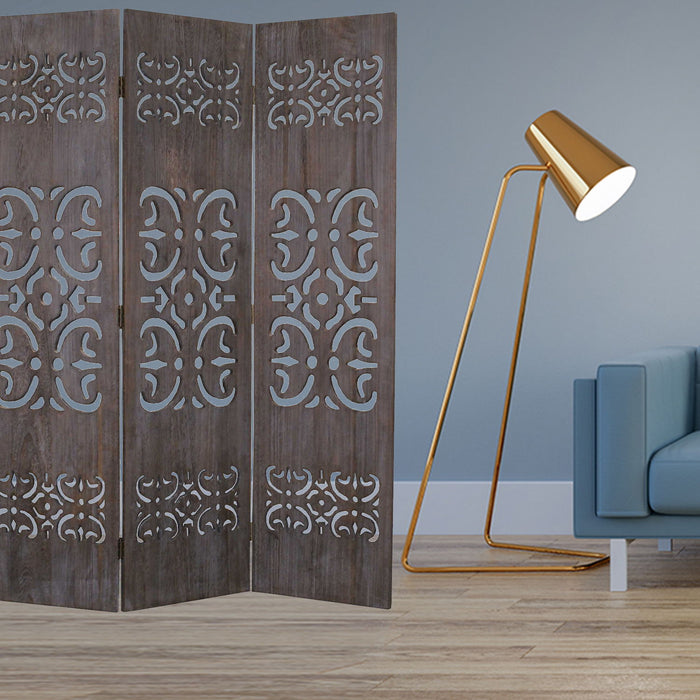 3 Panel Wood Screen - Brown