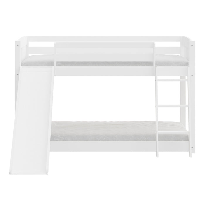 Twin over Twin Solid Wood Bunk Bed With Slide and Ladder - White