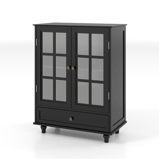 Minimalist Buffet Cabinet With Double Glass Doors And Drawer Home Essentials