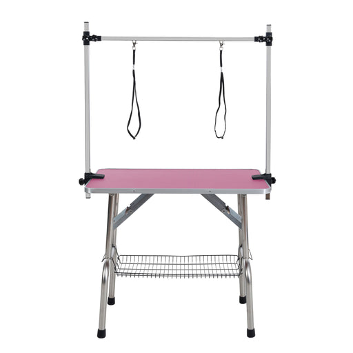 Folding Dog Pet Grooming Table Stainless Steel Frame Rubber Mat On Board With Adjustable Arm And Clamps Pet Dog Cat Grooming Table Daily Nest