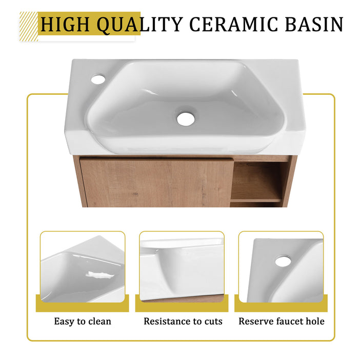 24" Wall Mounted Bathroom Vanity & Sink & Soft Close Door - Imitative Oak / White Home Essentials
