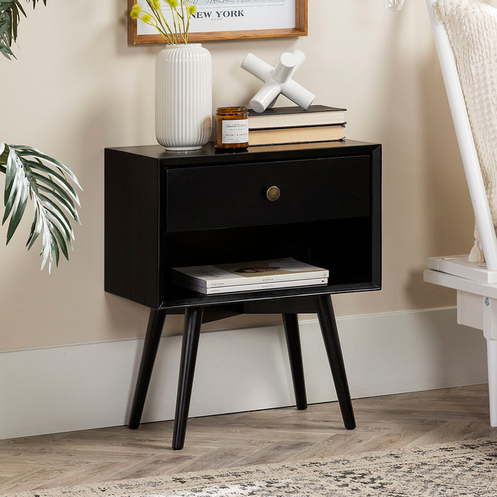 Mid-Century Modern Single Drawer Solid Wood Nightstand