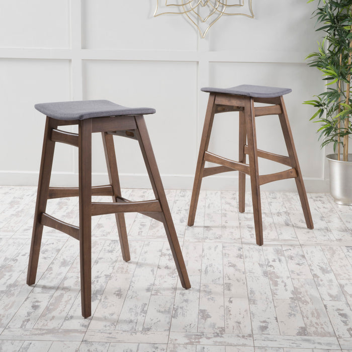 Mid Century Modern Bar Stool Set With Upholstered Seating Noble House