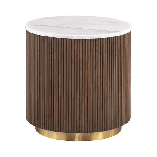 3 Piece Table Set Oval Cocktail Table, 2 Round End Tables - Brown / Gold / White Home Essentials