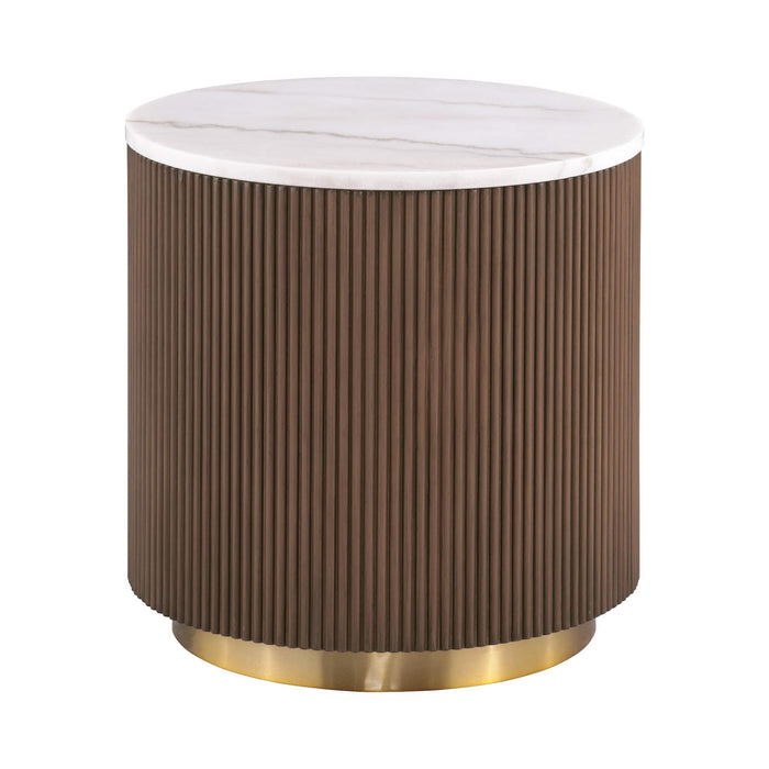 3 Piece Table Set Oval Cocktail Table, 2 Round End Tables - Brown / Gold / White Home Essentials