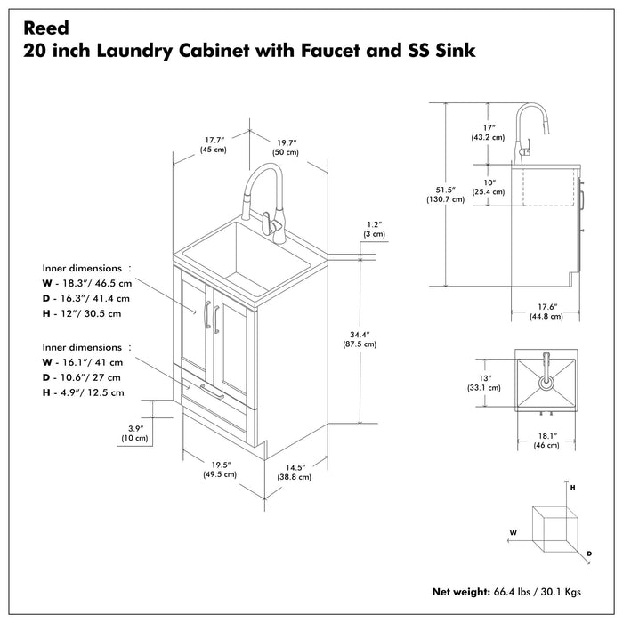 Reed - Deluxe Laundry Cabinet With Pull-Out Faucet And Stainless Steel Sink Simpli-Home