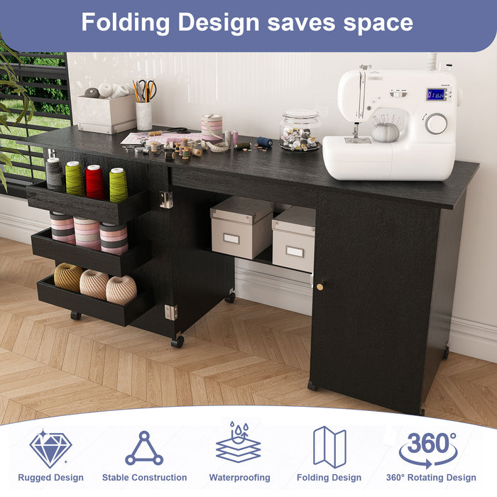 Foldable Sewing Table With Locking Casters Home Essentials