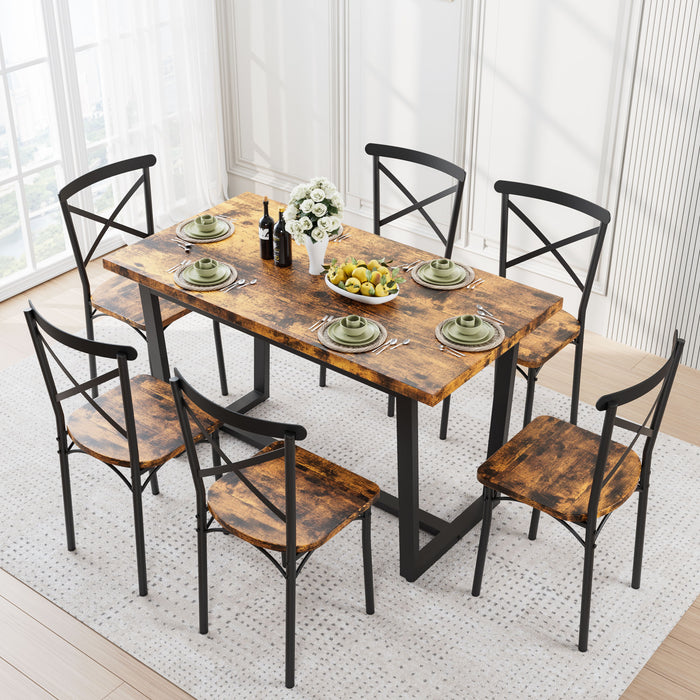 7 Pieces Dining Set 7 Piece Kitchen Table Set Perfect For Kitchen, Breakfast Nook, Living Room Occasions - Brown