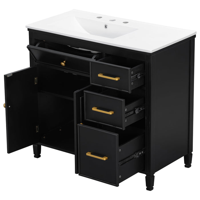 Bathroom Vanity With Sink Top, 3 Soft Closing Drawers Noble House