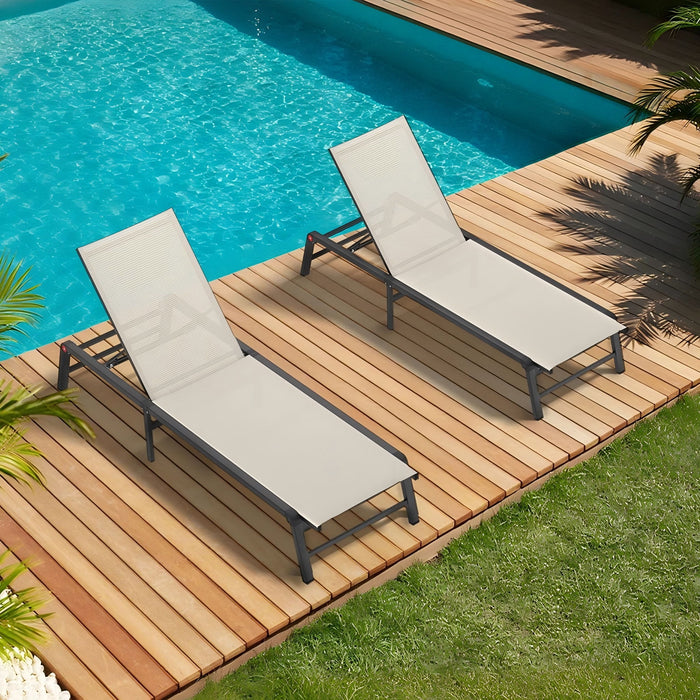 Outdoor Chaise Lounge & Adjustable Backrest (Set of 2) - Beige Home Essentials