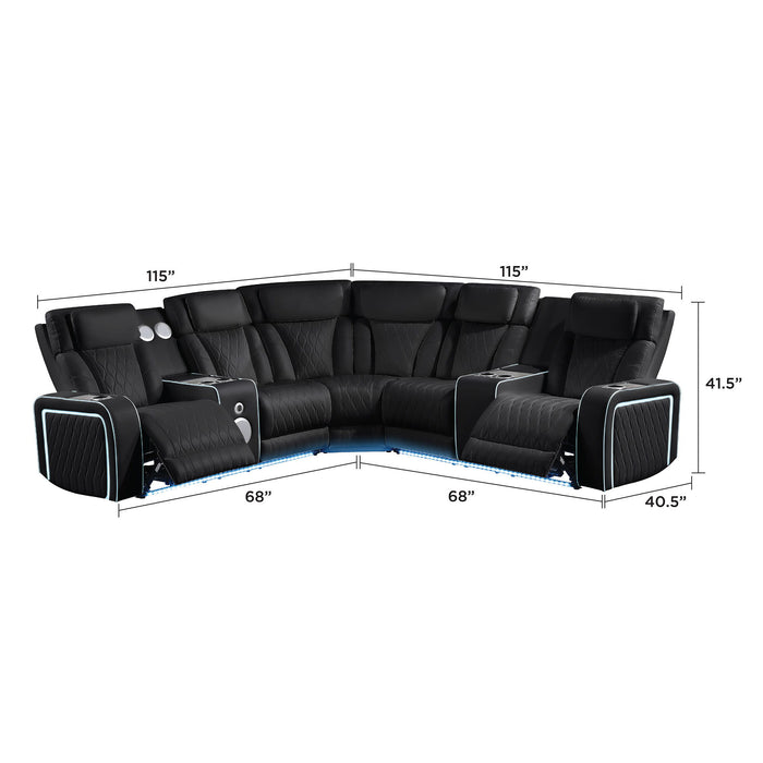 Electra - Power Recliner Sectional Sofa With Power Headrests, Console Loveseats, Wedge, LED Light Strip, Speakers Matrix Furniture Group