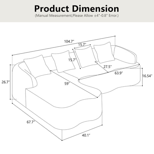 Modular L-Shape Sectional Sofa With Curved Chaise Home Essentials