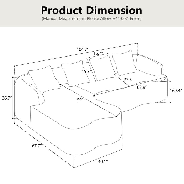 Modular L-Shape Sectional Sofa With Curved Chaise Home Essentials