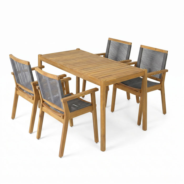 5 Piece Outdoor Dining Set With Table And Arm Chairs - Dark Gray / Light Teak / Teak Noble House
