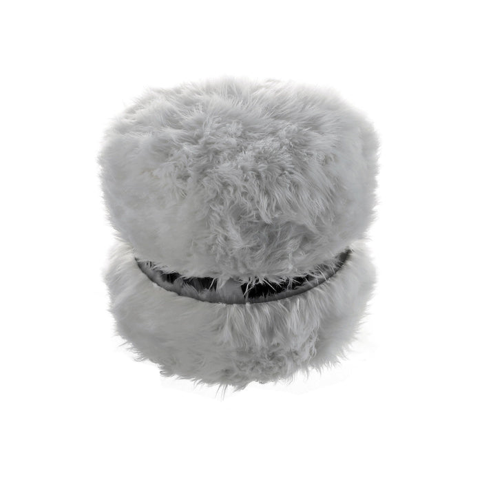 Faux Fur Round Ottoman - Gray