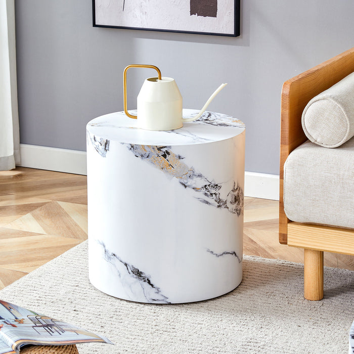 Elegant Cylindrical Table With Patterned Design For Versatile Use - White Home Essentials
