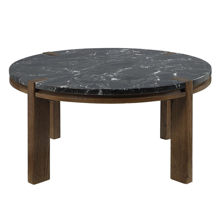 Estella - Coffee Table With Natural Marble Top - Black Top & Walnut ACME