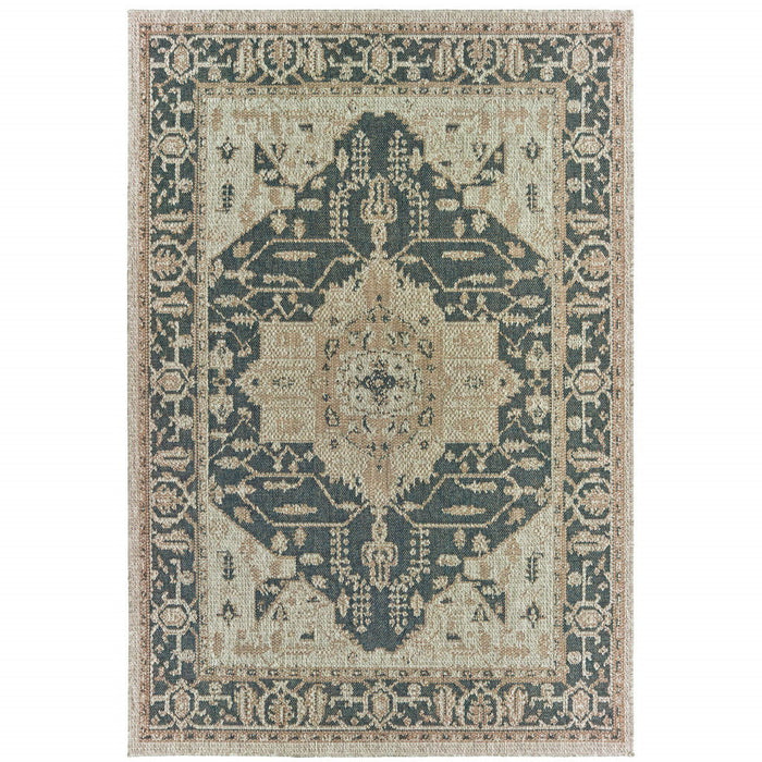 5' X 7' Oriental Stain Resistant Indoor / Outdoor Area Rug - Gray