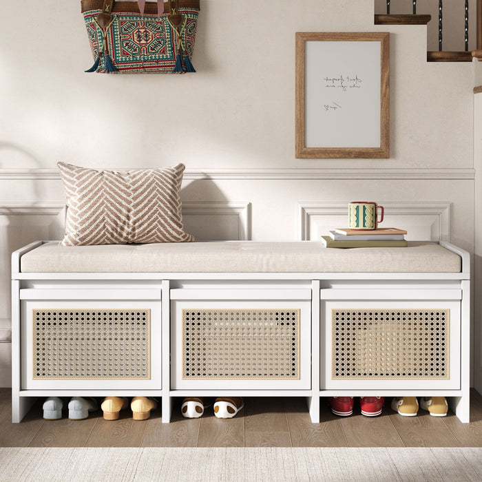 Entryway Shoe Bench With Drawers & Button Tufted Cushion Hearth and Haven